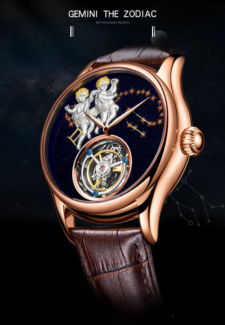 Relogio Masculino ANGELA BOS люксовый бренд Tourbillon автоматические часы мужские водонепроницаемые 3D GEMINI механические наручные часы мужские