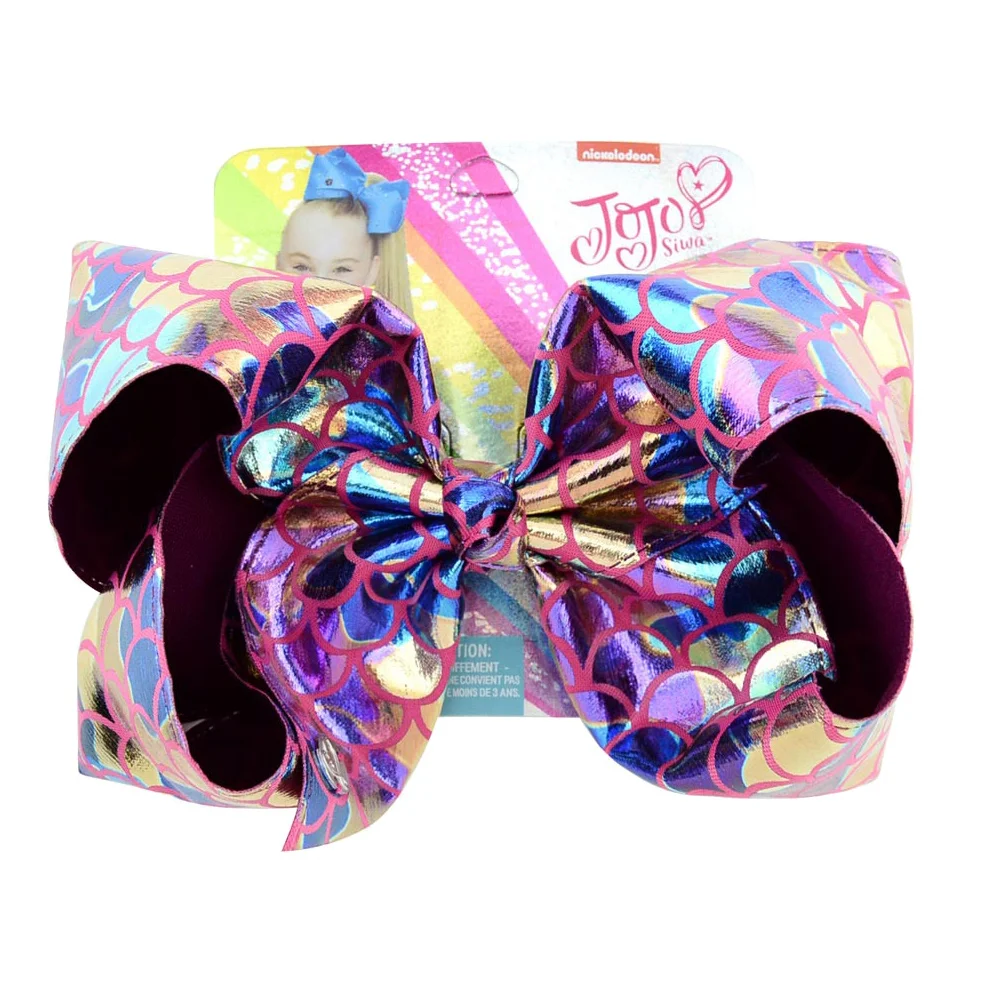 8 дюймов JOJO Clip Fish Scale Print PU Leather Boutique Hair Bows Kids Big X-Large Заколка-бабочка DIY Women Accessories |