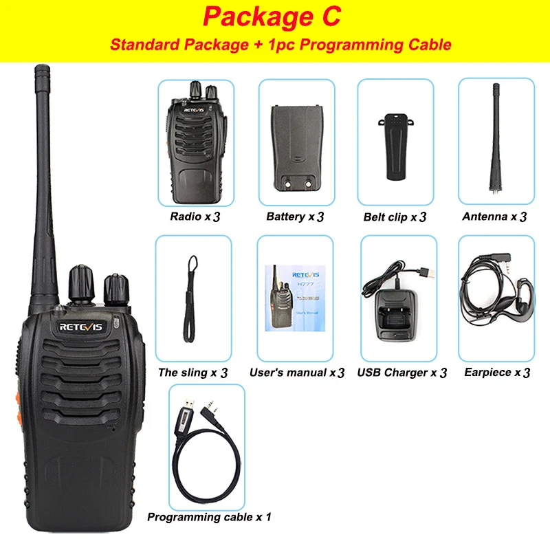 Package C 3 шт рация Retevis H777 16CH UHF 400-470MHz Ham радио HF трансивер 2 способа радио коммуникатор удобный A9104 - Цвет: Package C