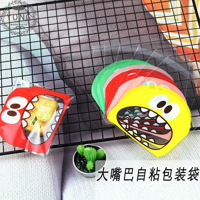 50Pcs Cute Big Teeth Mouth Monster Plastic Bag Wedding Birthday Cookie Candy Gift Packaging Bags OPP Self Adhesive Party Favors | Дом и сад