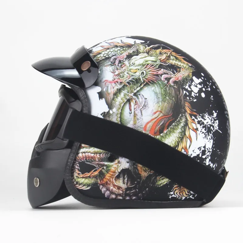 LW Matte Black 1 Маска для мотокросса, съемные очки и фильтр для рта, идеально подходит для открытого лица, мотоциклетный полушлем, винтажные шлемы - Цвет: LW Matte Black 1