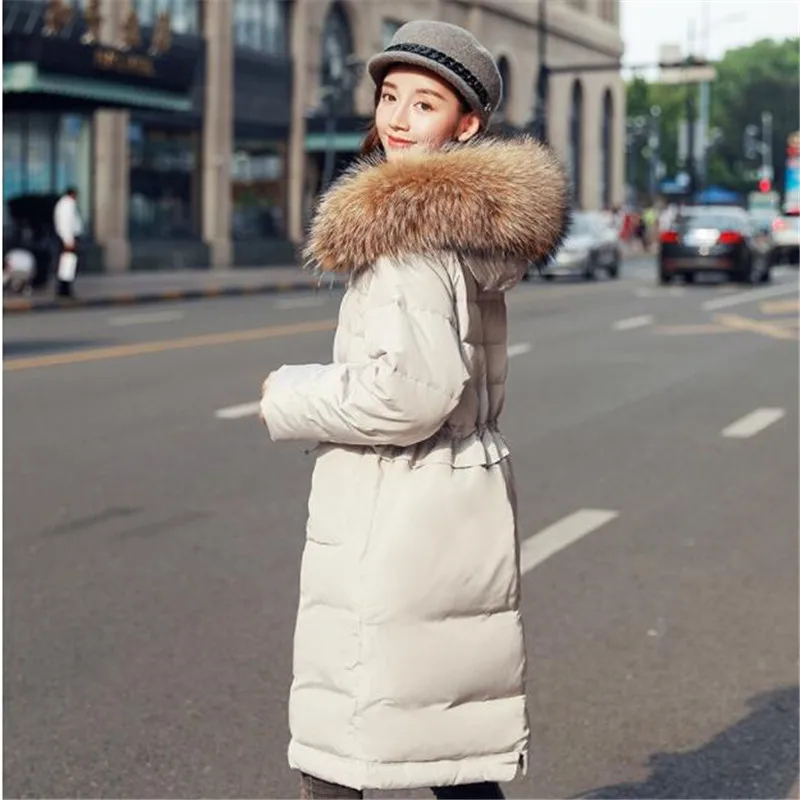 2018 Большая куртка на утином пуху с натуральным меховым воротником зимнее пальто