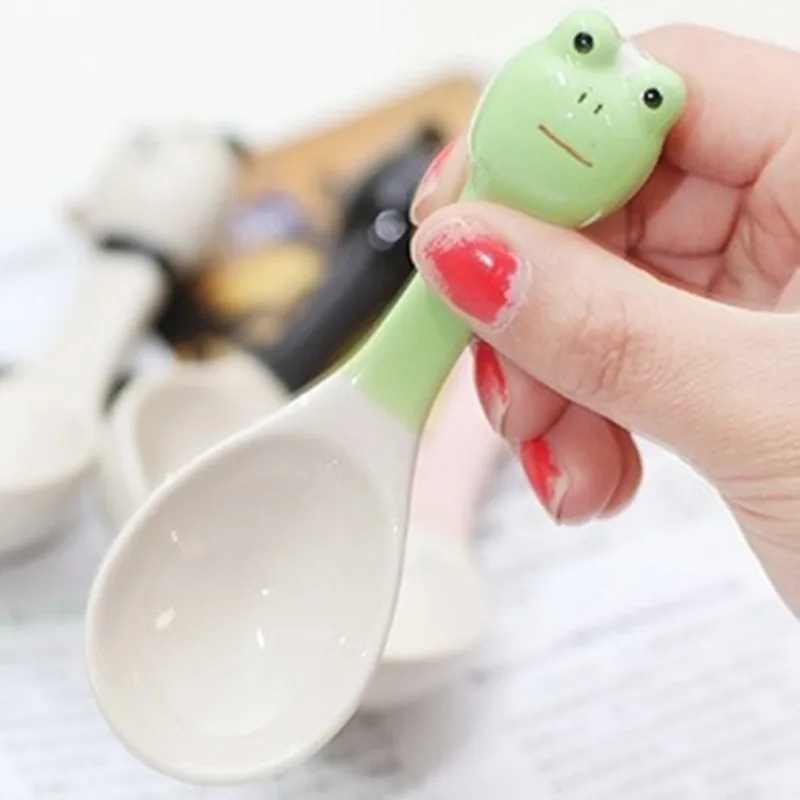 

4pcs/lot cute zakka kids ceramic cartoon porcelain tea coffee milk yogurt rice spoons ice cream balls soup ladle kitchen tools