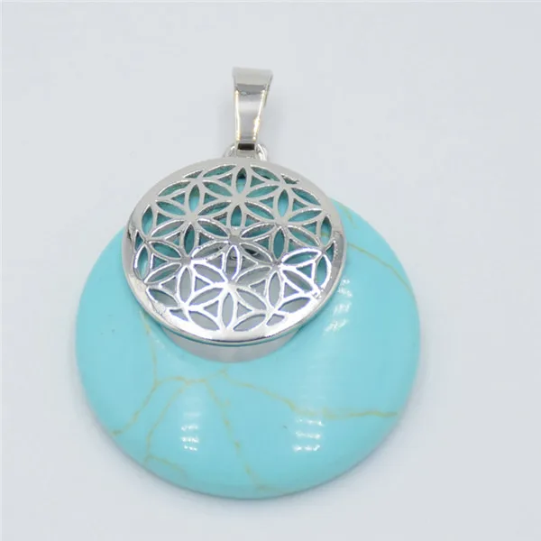 Turquoises Мода цветок жизни кулон Йога Исцеление чакры натуральный камень кристалл Мандала Подвеска для ожерелья для мужчин женщин рейки ювелирные изделия - Окраска металла: Turquoises