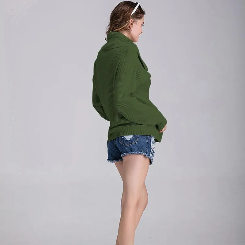 FANTASYONE 2017 Autumn and Winter Vintage Women Sweater Long Sleeve Loose Turtleneck Knitted Pullover Green Sweaters Crop Top | Женская