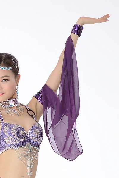 Purple Костюм для танца живота аксессуары 1 шт. рукава запястья регулируемые шифоновые рукава браслеты с блестками 11 цветов - Цвет: Purple