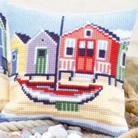 25 автомобилей DIY Рукоделие Набор Акриловая Пряжа вышивка подушка Гобелен Холст Подушка передняя вышивка крестиком наволочка - Цвет: Синий