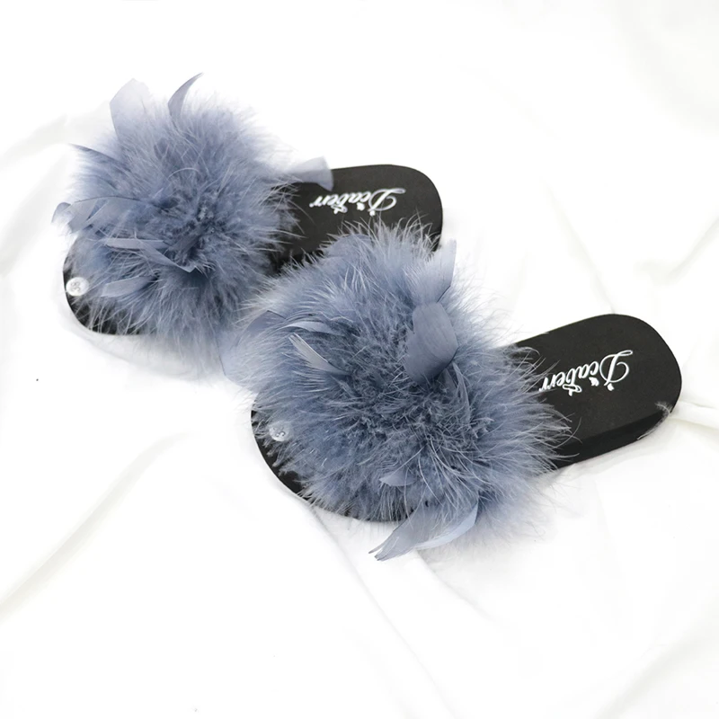 100% тапочки с перьями страуса пушистые летние повседневные Модные женские для