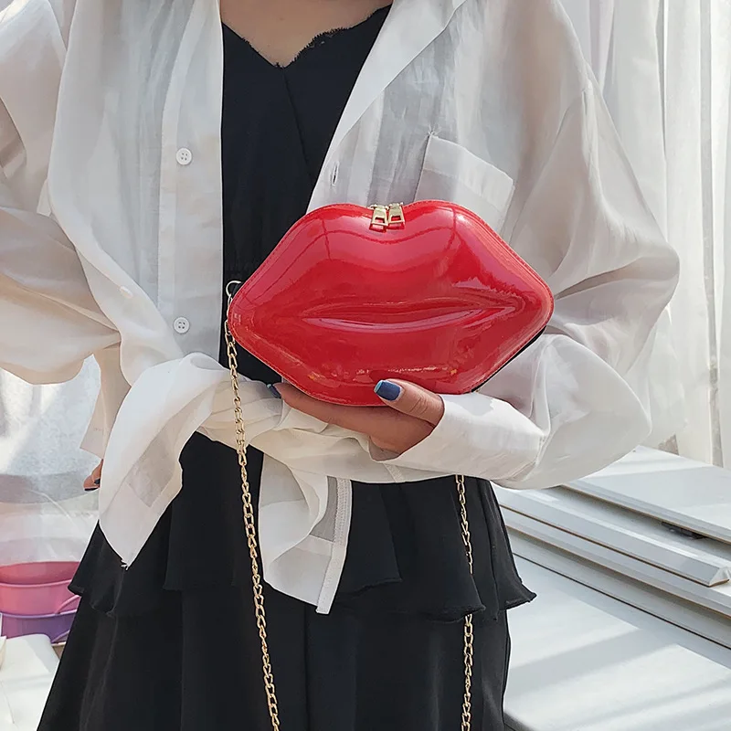 Новинка искусственная кожа сексуальный красный клатч губы сумка для женщин