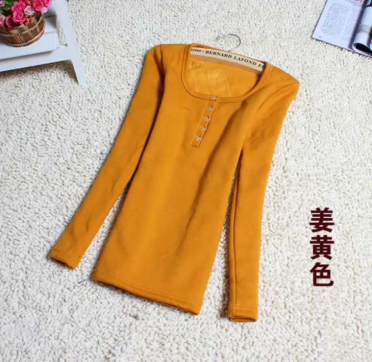 2014 Spring Winter New Neck Korean Version Plus Velvet Thicken Bottoming Shirt5 Long Sleeve Short T Shirt | Женская одежда