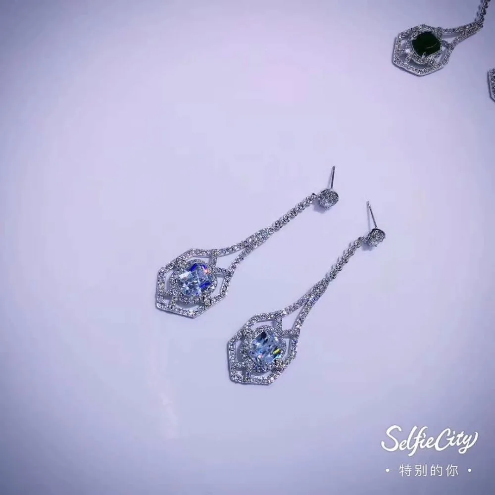 Модные прозрачные длинные висячие серьги Marquise CZ, свадебные серьги невесты для женщин, подарки на помолвку, Роскошные вечерние аксессуары E-077