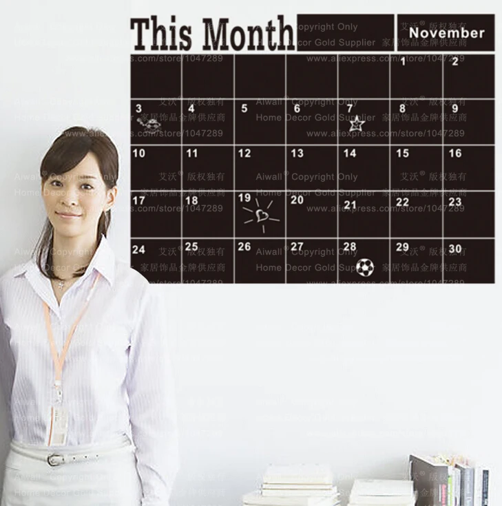 206 ежемесячный планировщик настенная доска фотообои из черного винила Съемный