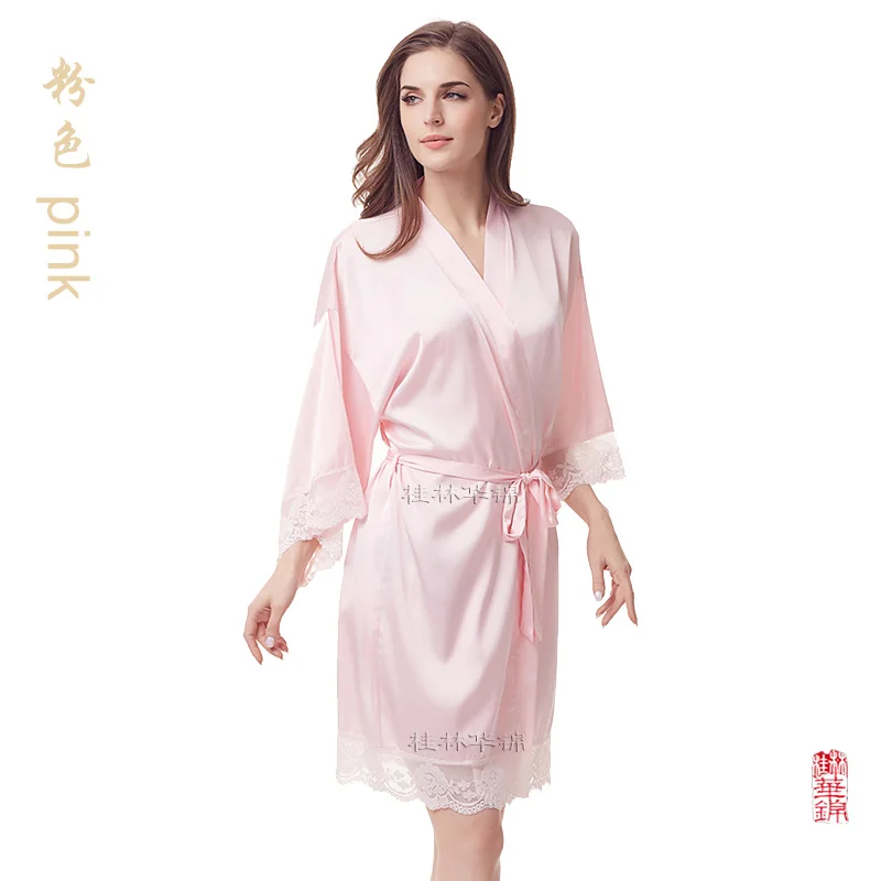 pink Кружевной Халат, очень мягкий халат, Свадебные вечерние халаты, подарок, шелковистый женский ночной халат, Атласный халат A400C - Цвет: pink