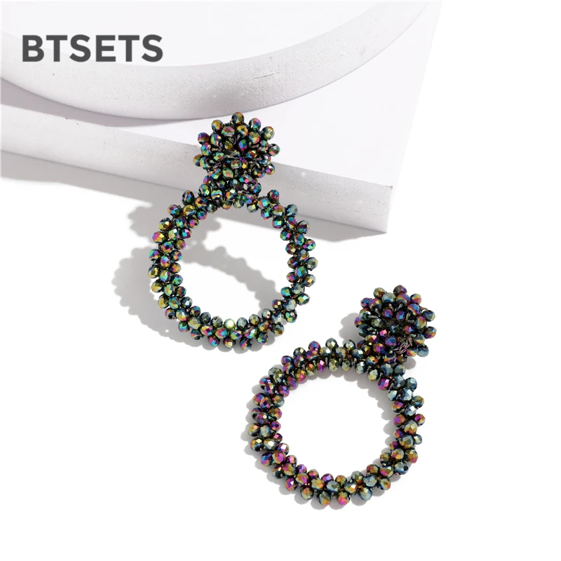 Многоцветные круглые висячие серьги с бусинами для женщин винтажные