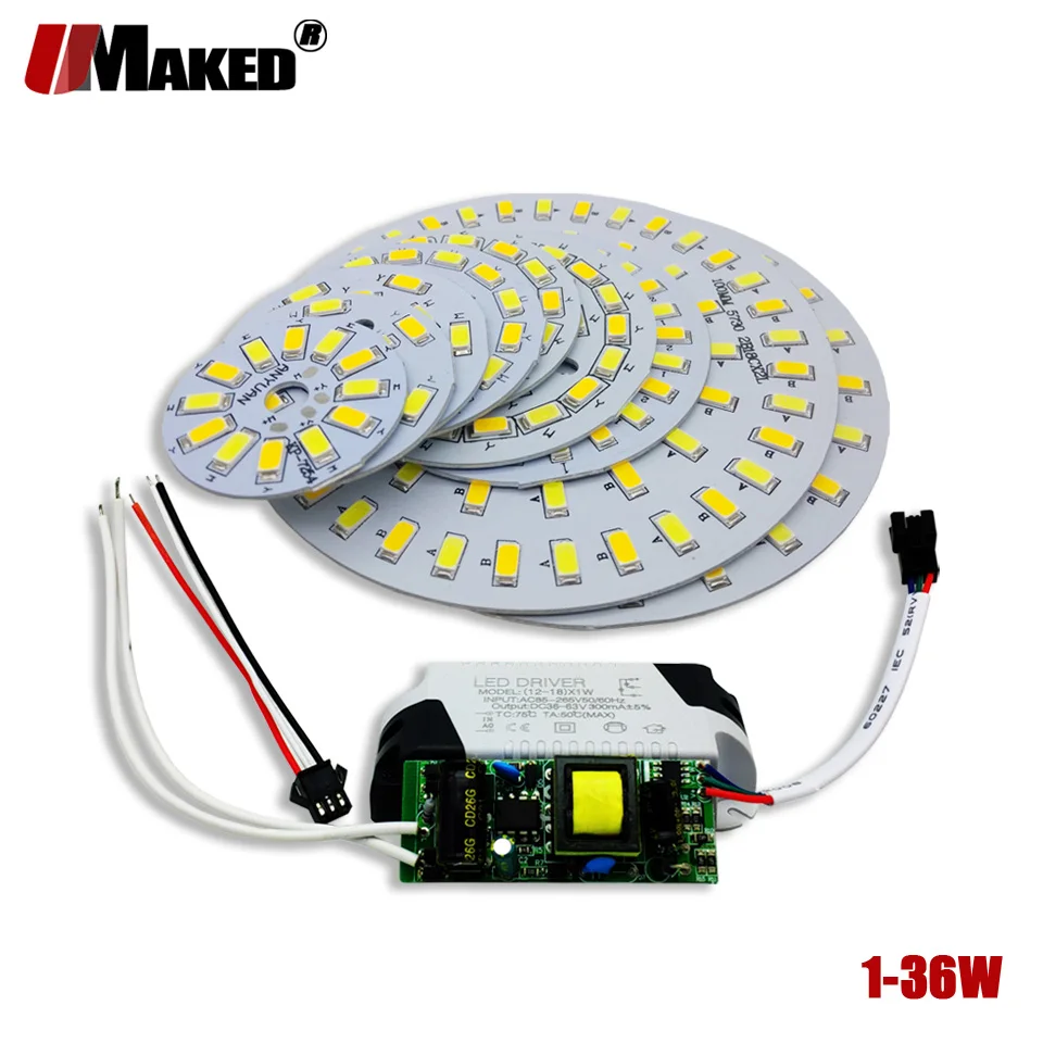 

1Set LED PCB+Dimmable Driver SMD 5730 lights source lamp panel 3W 5W 7W 9W 12W 15W 18W Aluminum plate for led bulb downlight diy