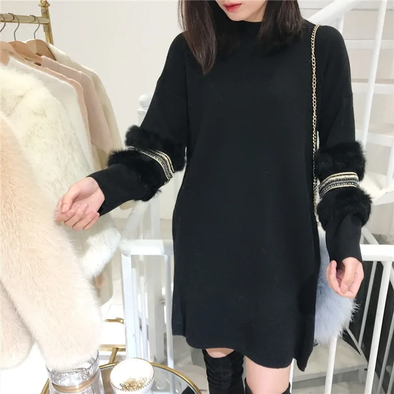 Sweater Dress 2018 Spring Autumn New Women Fur Long sleeve Korean Loose Casual Turtleneck Sweaters Pullover | Женская одежда