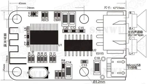 Bluetooth аудио получает цифровой усилитель доска 3 Вт+ 3 Вт усилитель мощности Micro USB 5v