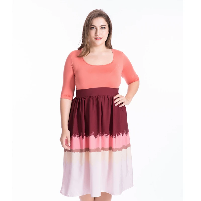 HUTOBI L-6XL Лето Повседневное лоскутное платье с принтом плюс Размеры градиент Vestidos