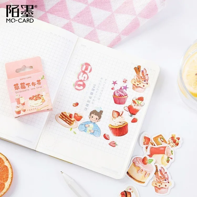 

46PCS/box Strawberry Afternoon Tea Paper Lable Sealing Stickers Crafts Scrapbooking Decorative Lifelog DIY Stationery Sticker