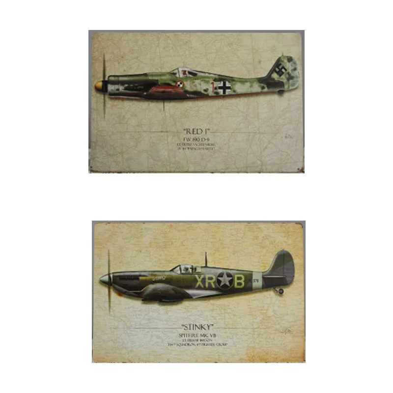 Винтажный домашний декор 2 мировая война самолеты металлические жестяные знаки