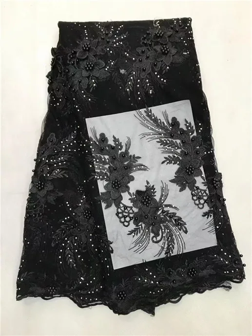 Красивый белый 3D цветок дизайн тюль сетчатая ткань с бисером камень французский