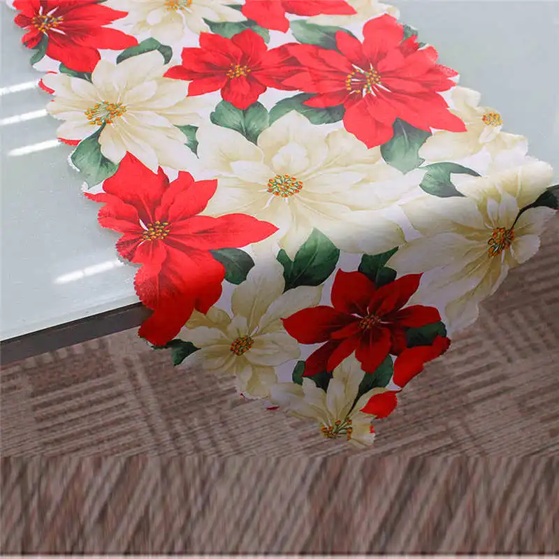 Декоративная Рождественская скатерть гобелен Санта Клауса пуансетия для стола