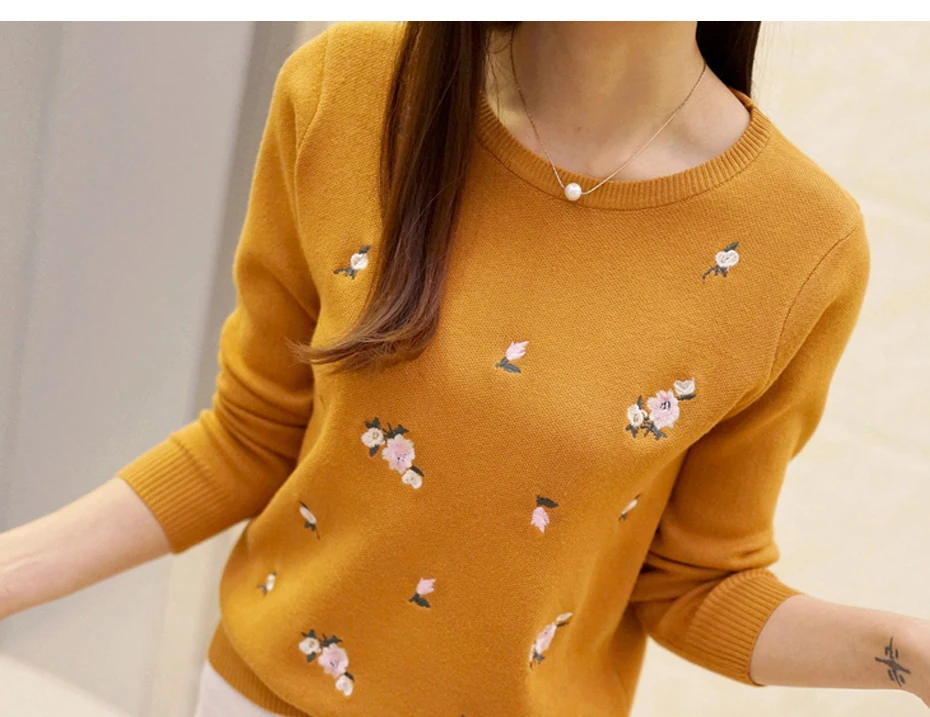 OHCLOTHING осенний женский свитер с вышивкой, вязаный зимний женский свитер и пуловер, женская Трикотажная майка, джемпер для женщин