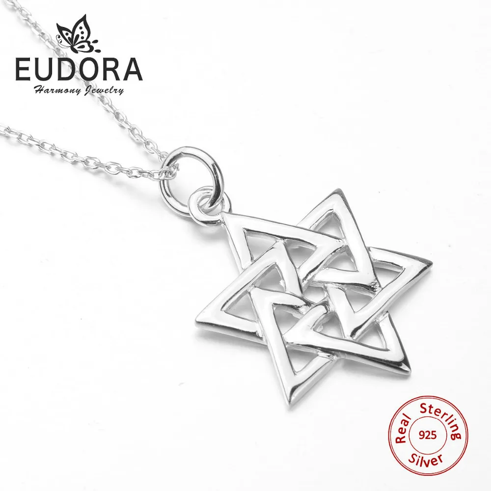 EUDRA,, настоящая 925 пробы, Серебряная Звезда Давида, подвески для женщин, элегантный темперамент, подвески с гексаграммой, ожерелье, ювелирное изделие CYD039