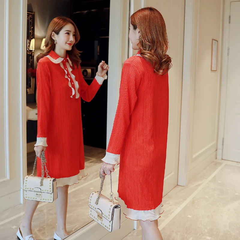 2018 Новое Брендовое осеннее платье для беременных женщин Милое прямое большого