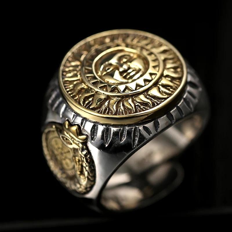 Мужское Винтажное кольцо ZABRA регулируемое золотистое из стерлингового серебра 925
