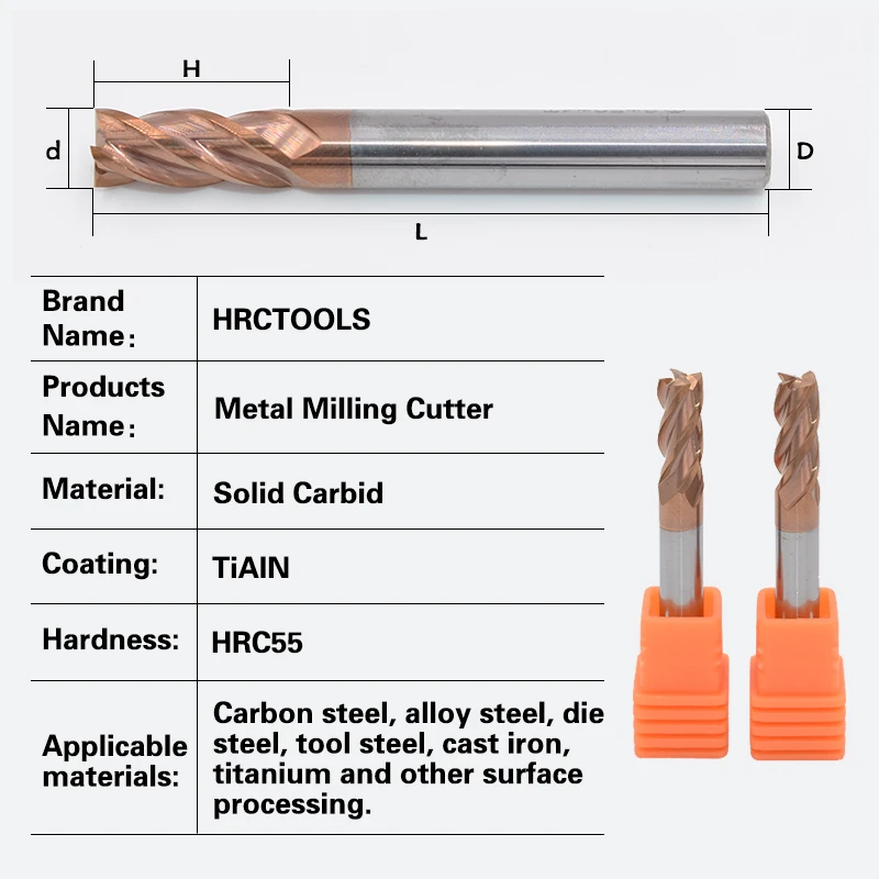 

1pcs Tungsten Solid Carbide End Mill Bits HRC55 4F CNC Milling Cutter TiAIN Coating
