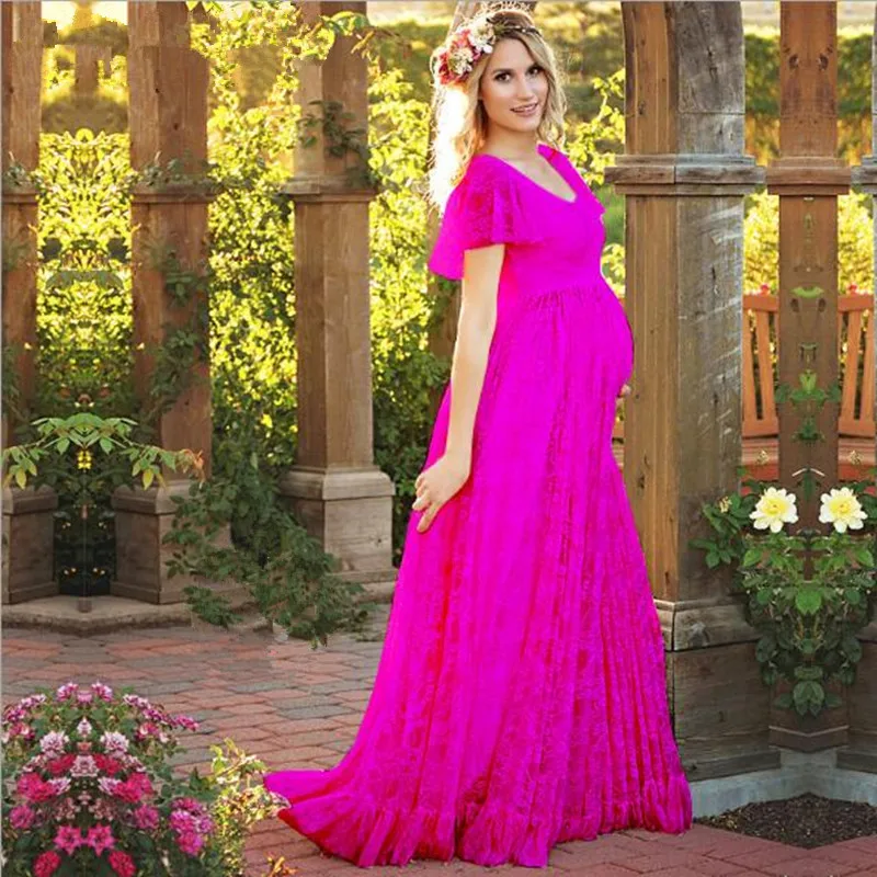 Plus Size Maternity Dresses For Photo Shoot Fashion Lace Gown Dress Women Pregnancy Clothes Photography Prop QV889 | Мать и ребенок