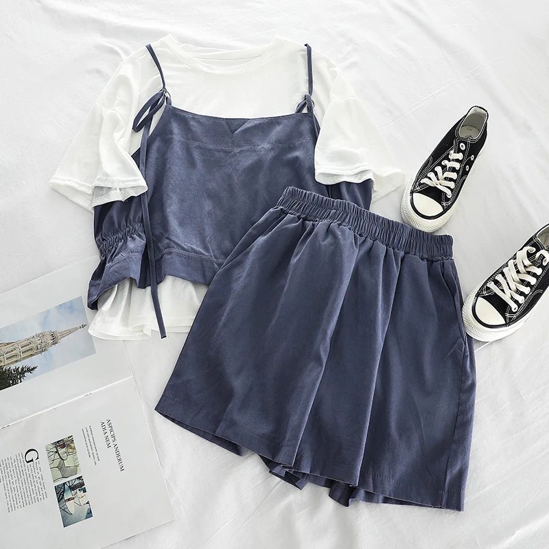 2019 Новый Модный женский комплект из двух предметов футболка свободный тонкий +