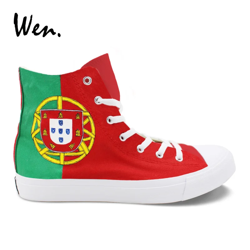 

Wen Shoes Portugal Flag Original Design Hand Painted Canvas Shoes Man Woman High Top Pedal Platform Lacing Flat Loafers Sneakers