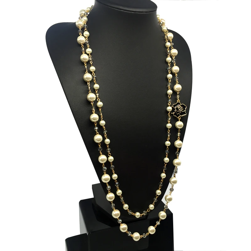 Бренд cnaniya Двухслойное длинное ожерелье с искусственным жемчугом для женщин