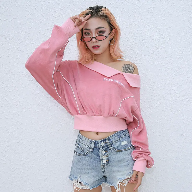Woherb Harajuku Kawaii укороченный Топ Толстовка для женщин осень 2019 г. Уличная рок письмо