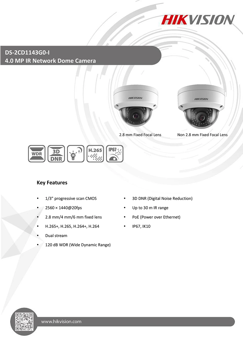 Оригинальная Hikvision DS-2CD1143G0-I 4MP POE ip-камера для дома/улицы фиксированная камера дневного/ночного видения камера безопасности ONVIF H.265 IP67