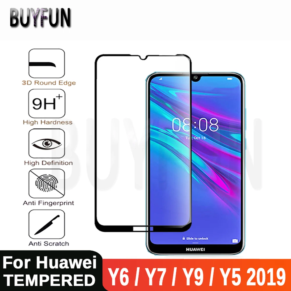 Протектор экрана для huawei y5 2019 glas закаленное стекло y6 prime y9 y7 y 5 6 7 9 9h полное