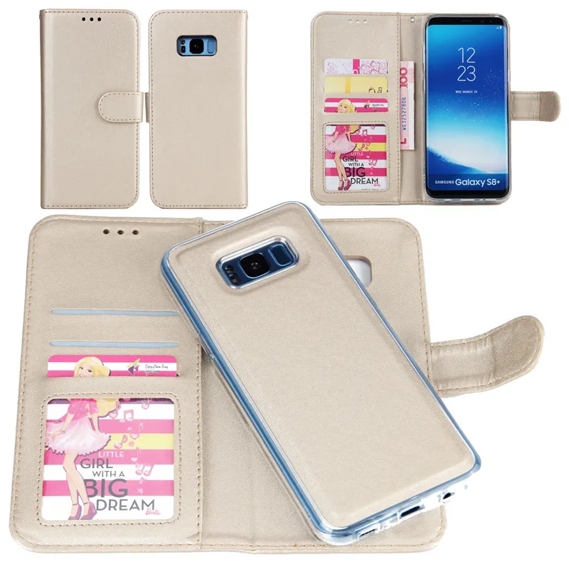 Золотой 2 в 1 Роскошный кожаный бумажник чехол для телефона для Samsung Galaxy S6 S7 край S8 S9 плюс Чехол с откидной крышкой с отделением для карт, на магните Note 8 9 Fundas - Цвет: Золотой