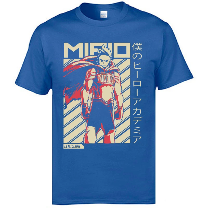 Mirio Togata Lemillion My Hero Academy футболка "Аниме" Boku Slim Fit футболки с круглым вырезом с принтом короткий рукав хлопок Мужская футболка - Цвет: Синий