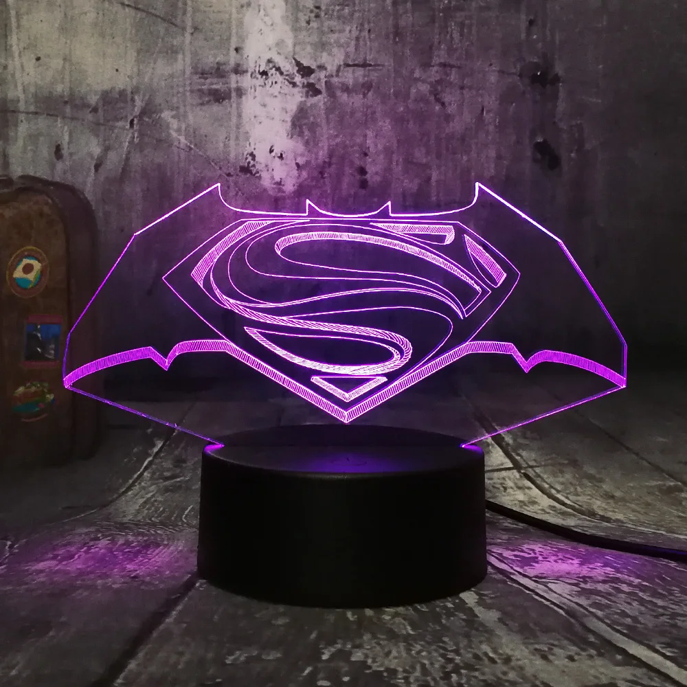 Cool 3D LED DC Superman Batman Logo Symbol Night Light Desk Table Lamp 7 Color Change Flashlight USB RGB Controler Toy Kids toys | Лампы и