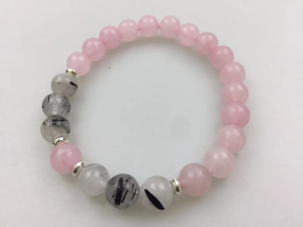 Розовый кристаллический браслет рутилированные кварцевые браслеты Mala Beads