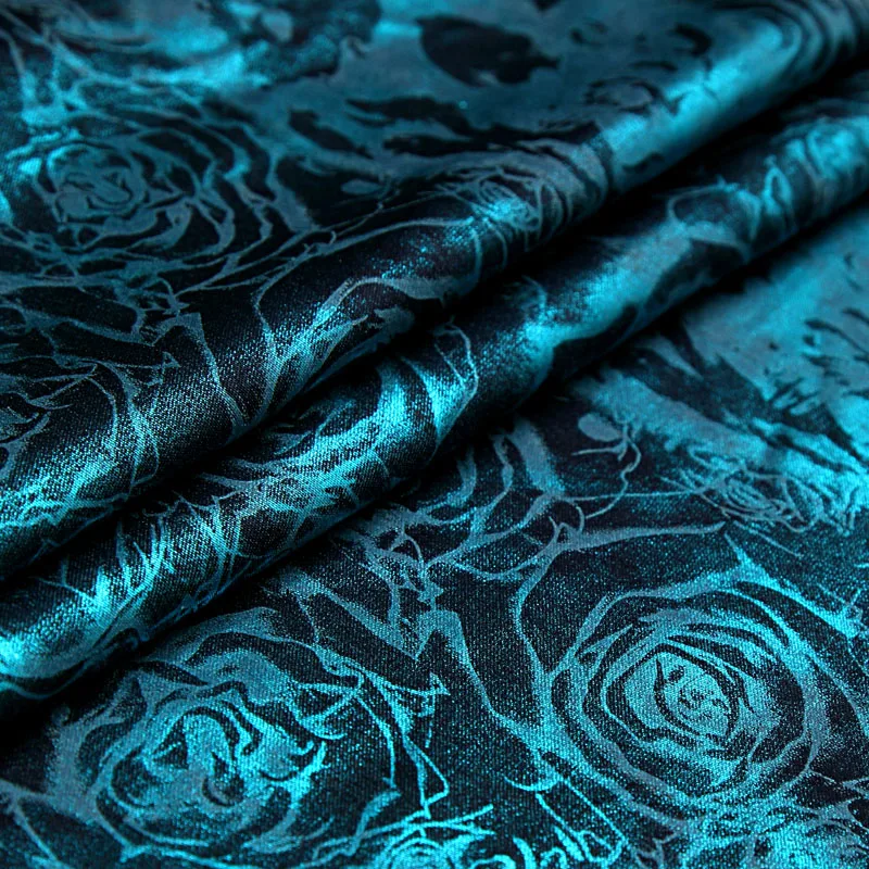 Высококачественная эластичная джинсовая ткань с покрытием в виде синей розы и