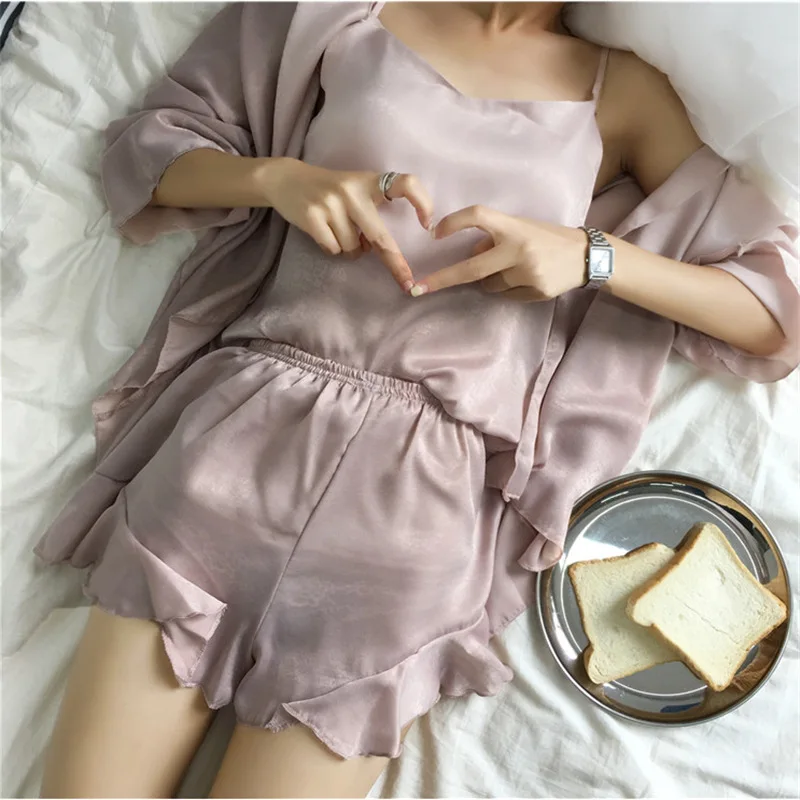 Весна Лето 2019 Новинка 3 шт женские пижамы наборы с шортами сексуальная пижама