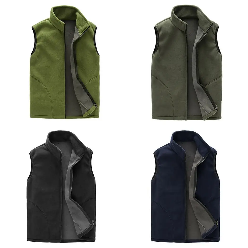 Men Casual Sport Fleece Sleeveless Stand Regular Neck Solid Zipper Vest Outdoor Cycling | Спорт и развлечения