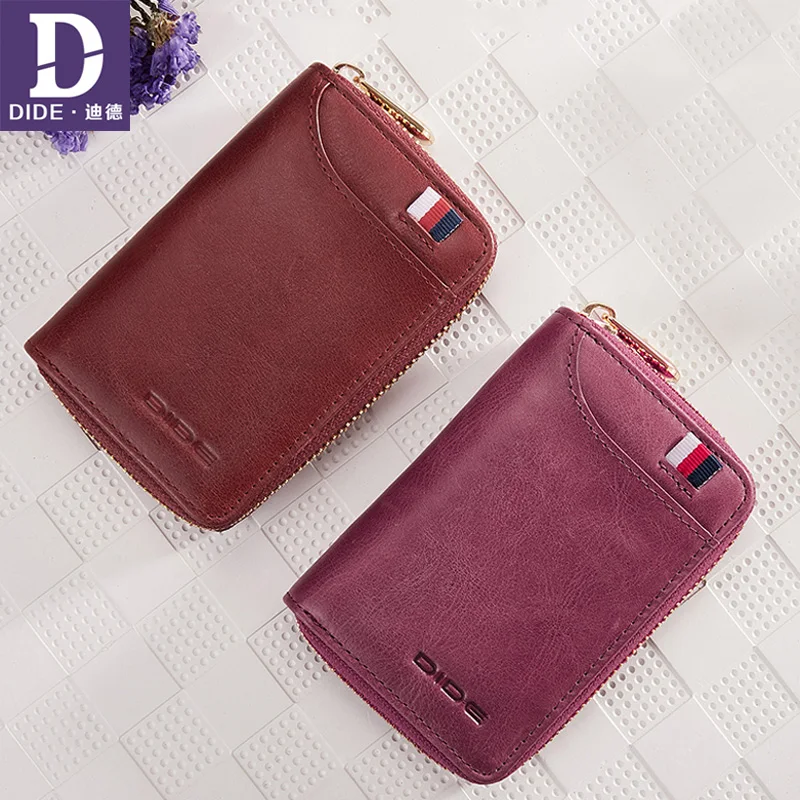 

DIDE Genuine Leather Small Women young Short Purse Slim Mini Short Female Wallet Card Case ID Holders credit Coin Bag Zipper