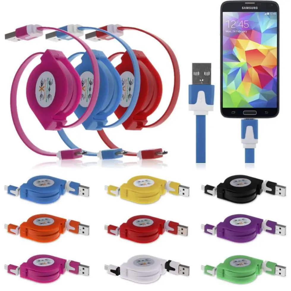 1M Micro USB V8 Retractable Extension Flat Noodle Cable Charging Sync Data Transmission For Samsung Galaxy S6/S6 Edge |