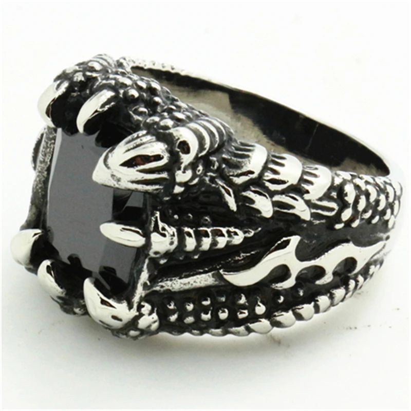 Top Quality Mens 316L Stainless Steel Dragon Claws Black Stone Biker Ring Wholesale Price | Украшения и аксессуары