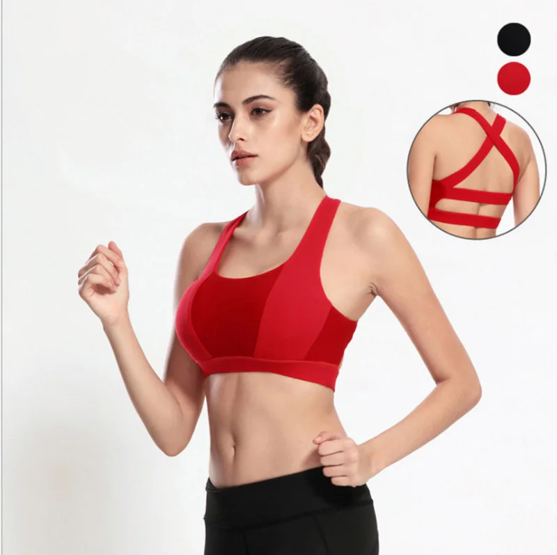 Однотонный черный бюстгальтер для йоги с перекрестными лямками женский