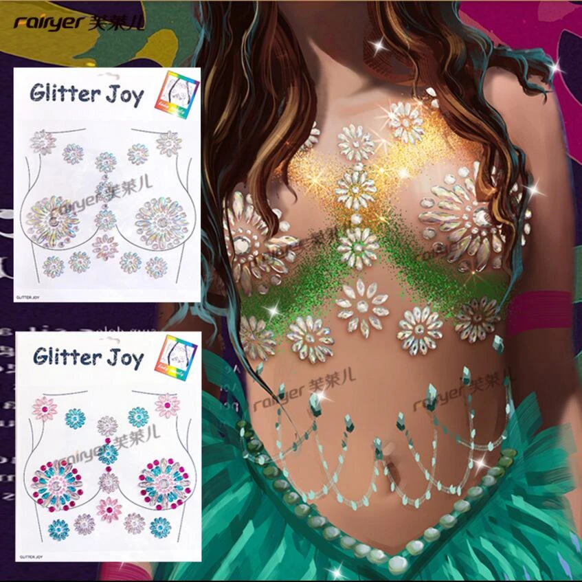 Блестящие Украшения для тела женщин наклейка татуировки с кристаллами груди